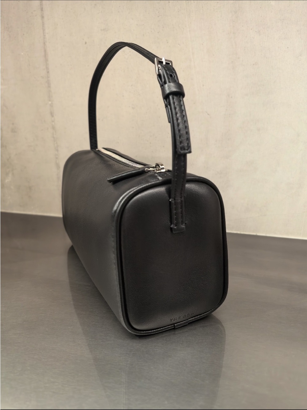 The Row Black Leather Barrel Shoulder Bag